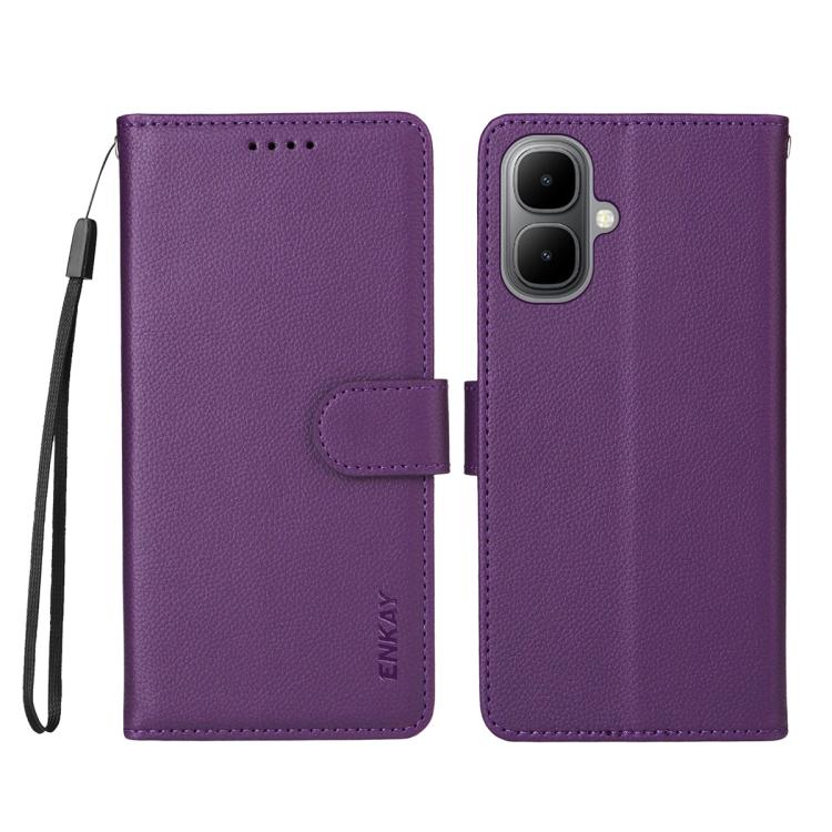 For Tecno Pop 10 / Spark go 2 ENKAY RFID Blocking Wallet Kickstand Litchi Texture Leather Phone Case