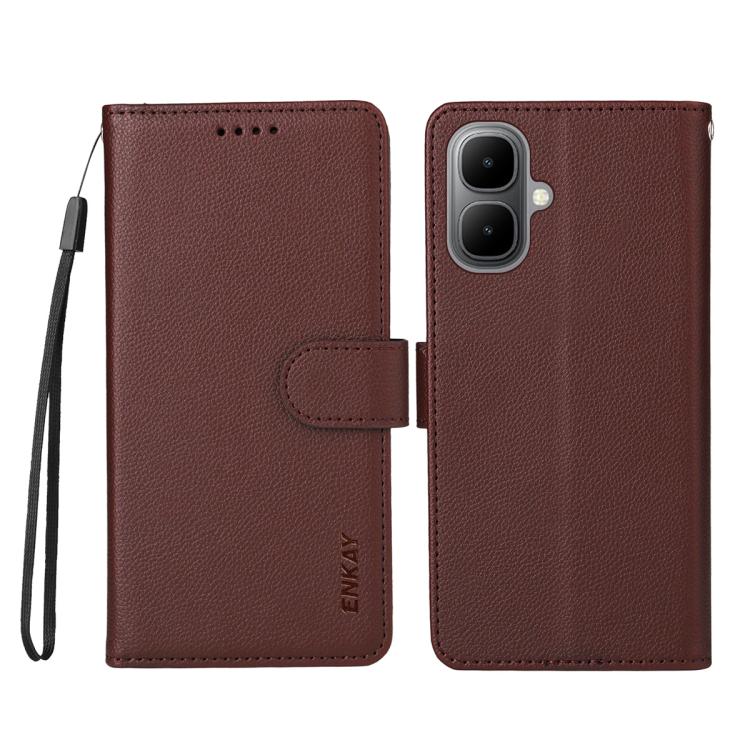 For Tecno Pop 10 / Spark go 2 ENKAY RFID Blocking Wallet Kickstand Litchi Texture Leather Phone Case