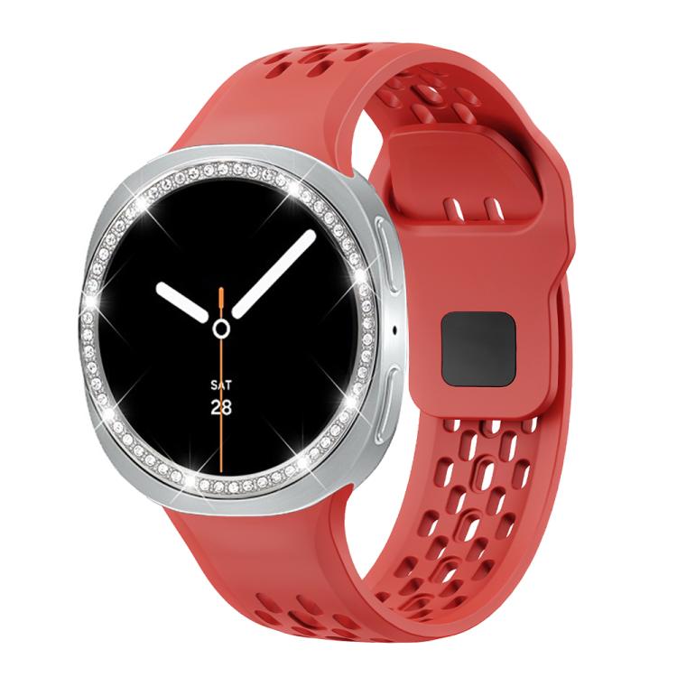 For Samsung Galaxy Watch8 44mm Diamond Bezel and Black Reverse Buckle Silicone Watch Band