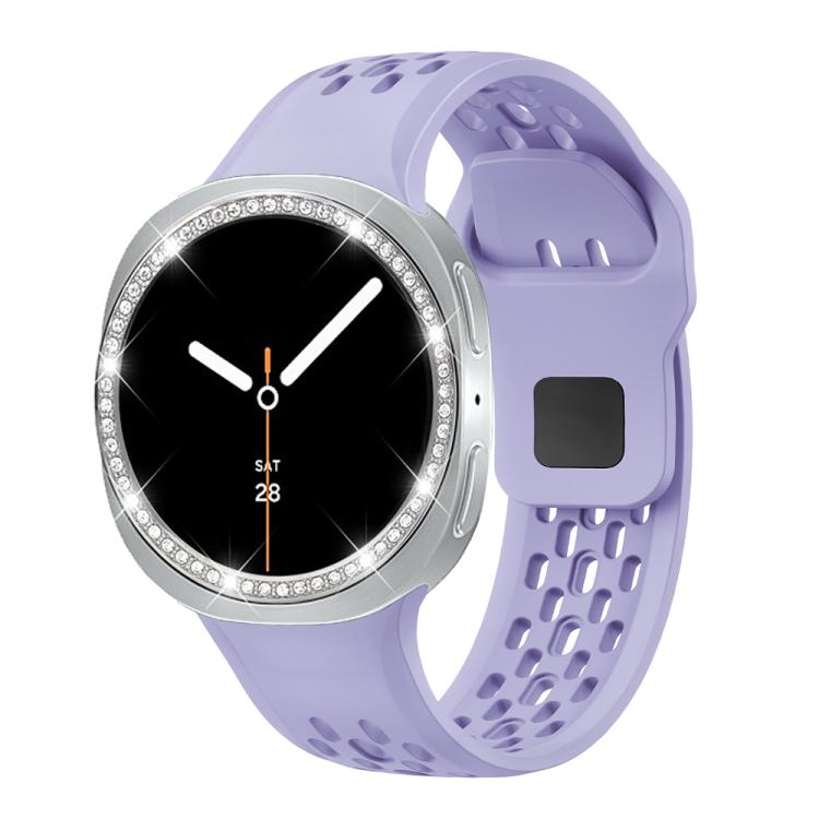 For Samsung Galaxy Watch8 44mm Diamond Bezel and Black Reverse Buckle Silicone Watch Band
