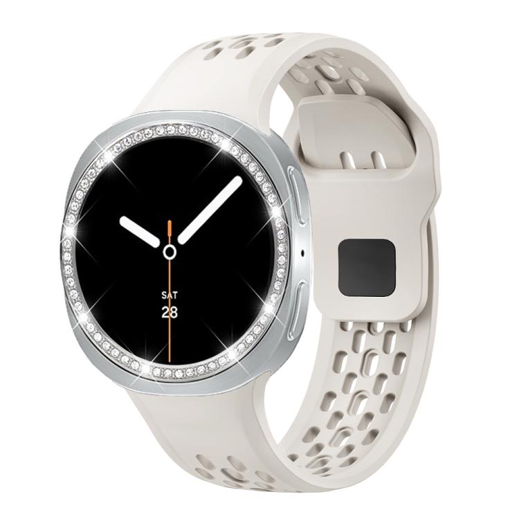 For Samsung Galaxy Watch8 40mm Diamond Bezel and Black Reverse Buckle Silicone Watch Band