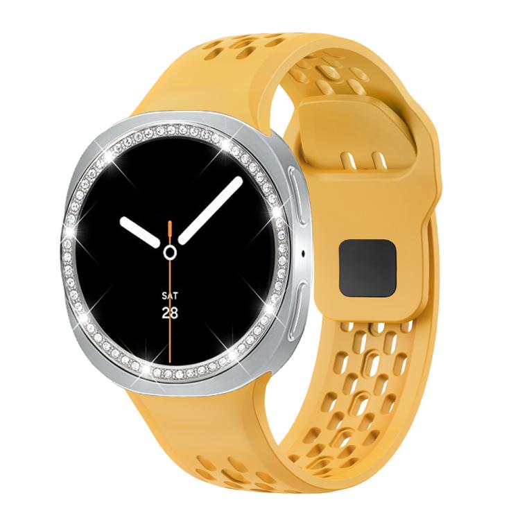 For Samsung Galaxy Watch8 40mm Diamond Bezel and Black Reverse Buckle Silicone Watch Band