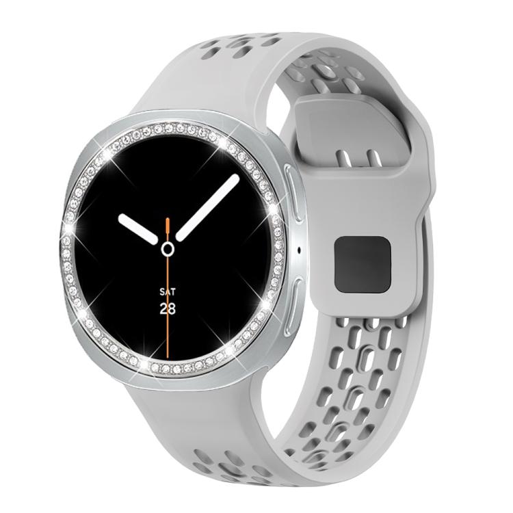 For Samsung Galaxy Watch8 40mm Diamond Bezel and Black Reverse Buckle Silicone Watch Band