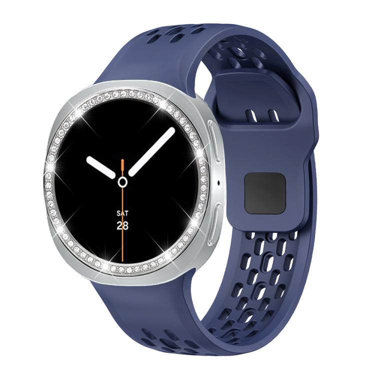 For Samsung Galaxy Watch8 40mm Diamond Bezel and Black Reverse Buckle Silicone Watch Band