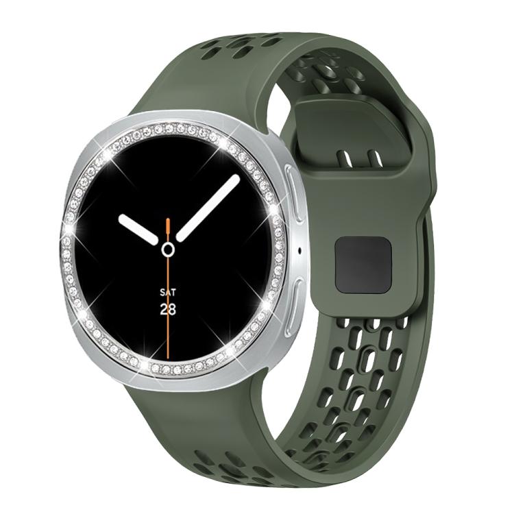For Samsung Galaxy Watch8 40mm Diamond Bezel and Black Reverse Buckle Silicone Watch Band