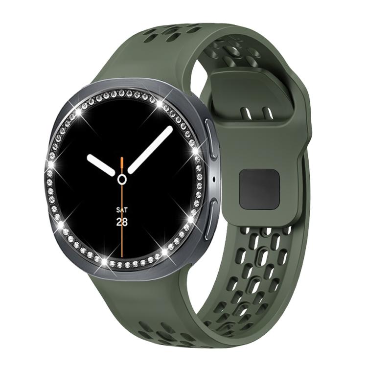 For Samsung Galaxy Watch8 40mm Diamond Bezel and Black Reverse Buckle Silicone Watch Band
