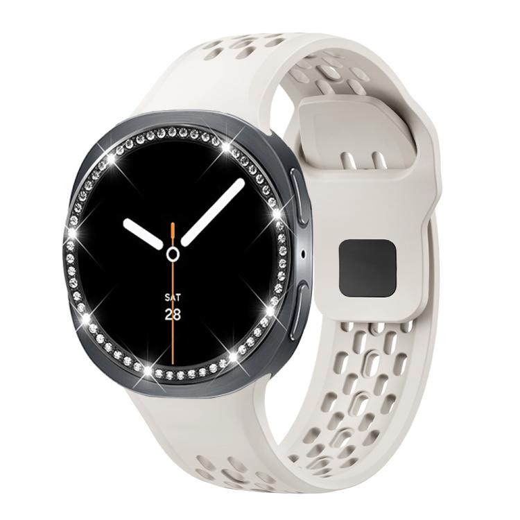 For Samsung Galaxy Watch8 40mm Diamond Bezel and Black Reverse Buckle Silicone Watch Band