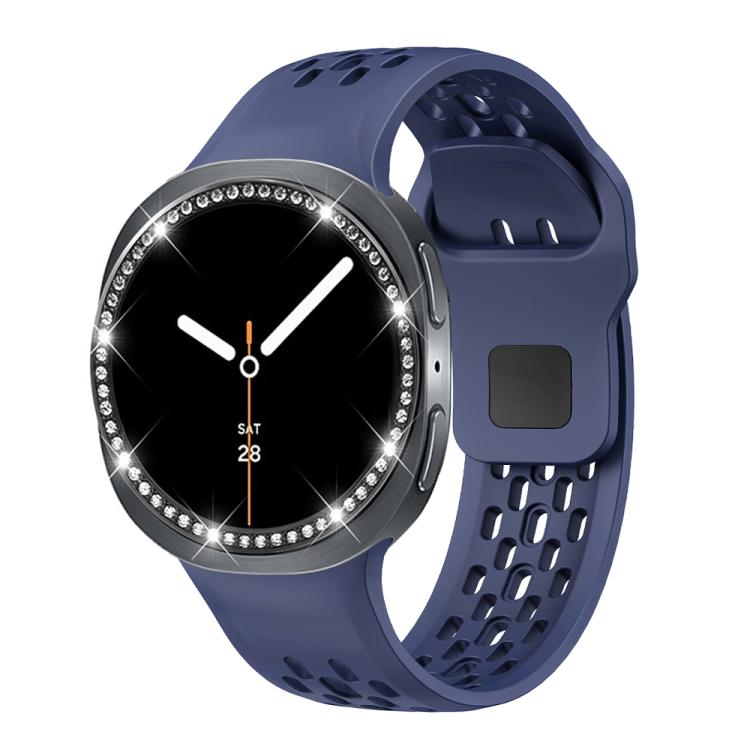 For Samsung Galaxy Watch8 40mm Diamond Bezel and Black Reverse Buckle Silicone Watch Band