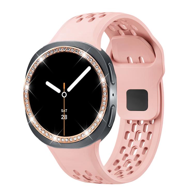 For Samsung Galaxy Watch8 40mm Diamond Bezel and Black Reverse Buckle Silicone Watch Band