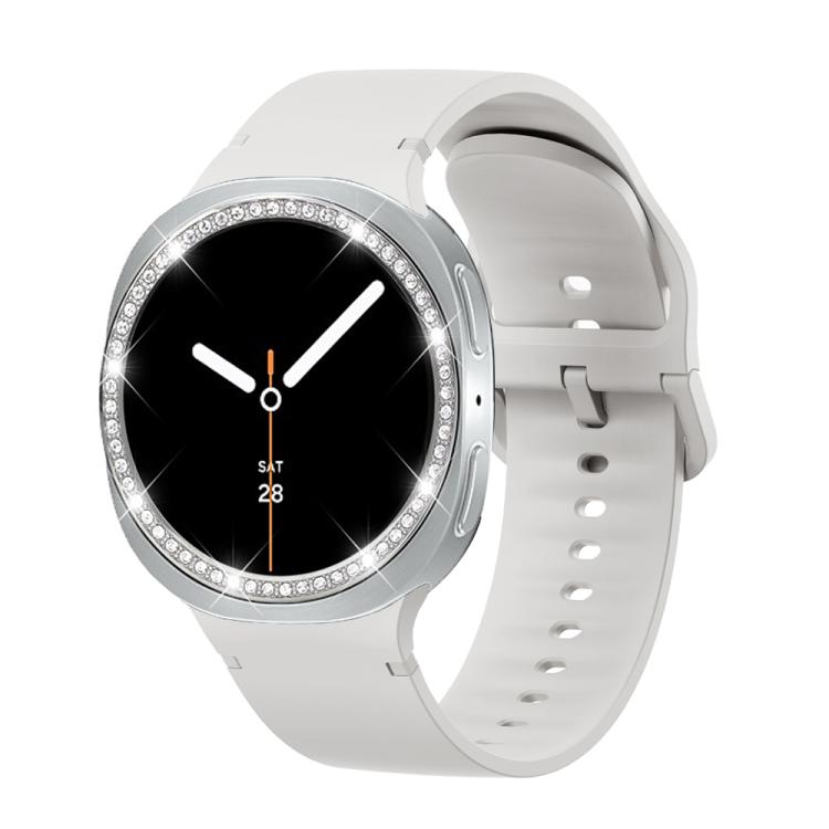 For Samsung Galaxy Watch8 44mm Diamond Bezel and Solid Color Stitched Silicone Watch Band