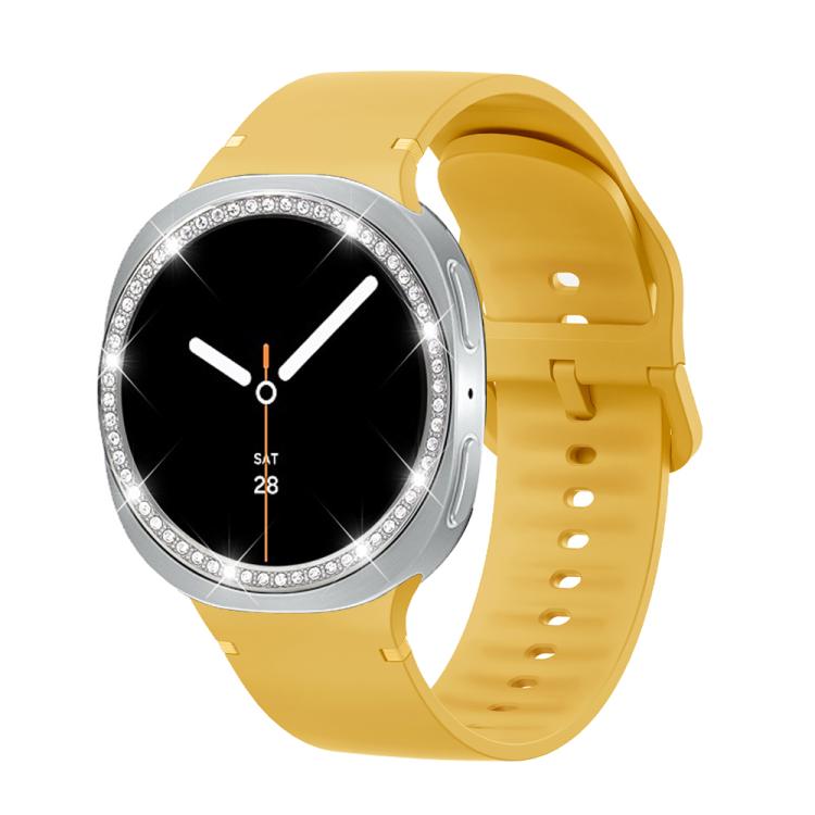 For Samsung Galaxy Watch8 44mm Diamond Bezel and Solid Color Stitched Silicone Watch Band