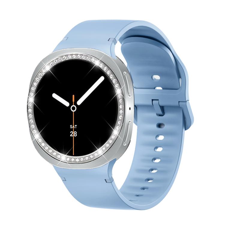 For Samsung Galaxy Watch8 44mm Diamond Bezel and Solid Color Stitched Silicone Watch Band