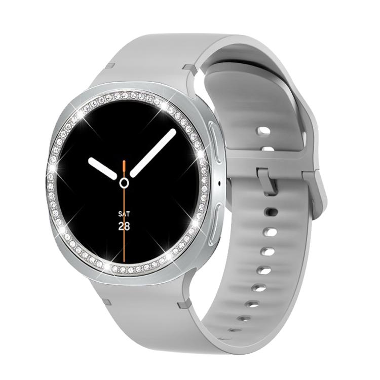 For Samsung Galaxy Watch8 44mm Diamond Bezel and Solid Color Stitched Silicone Watch Band