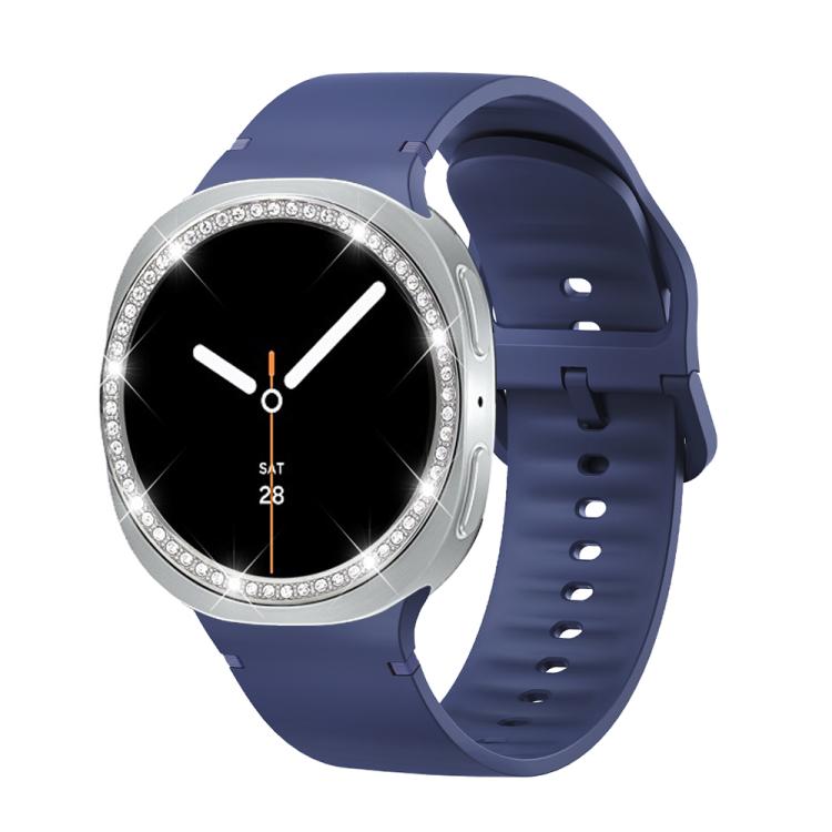 For Samsung Galaxy Watch8 44mm Diamond Bezel and Solid Color Stitched Silicone Watch Band