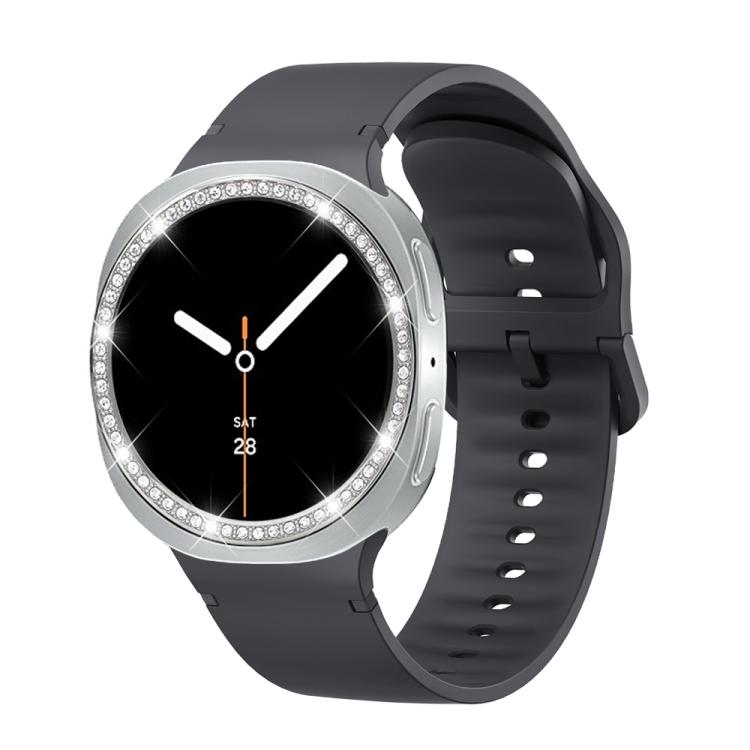 For Samsung Galaxy Watch8 44mm Diamond Bezel and Solid Color Stitched Silicone Watch Band
