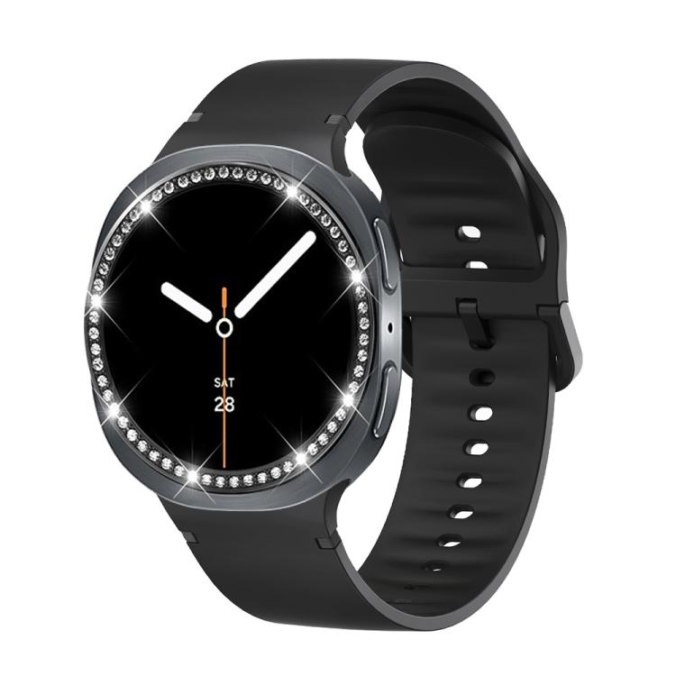 For Samsung Galaxy Watch8 44mm Diamond Bezel and Solid Color Stitched Silicone Watch Band
