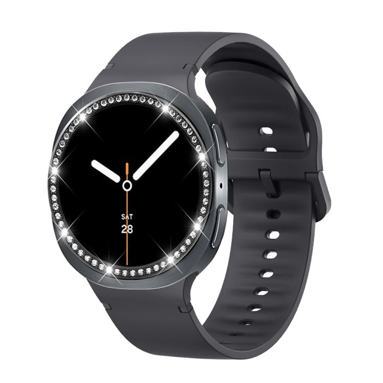 For Samsung Galaxy Watch8 44mm Diamond Bezel and Solid Color Stitched Silicone Watch Band