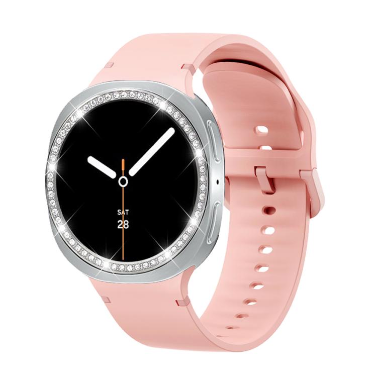 For Samsung Galaxy Watch8 40mm Diamond Bezel and Solid Color Stitched Silicone Watch Band