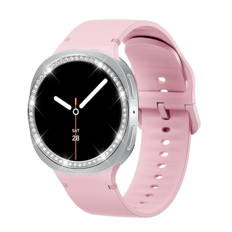 For Samsung Galaxy Watch8 40mm Diamond Bezel and Solid Color Stitched Silicone Watch Band