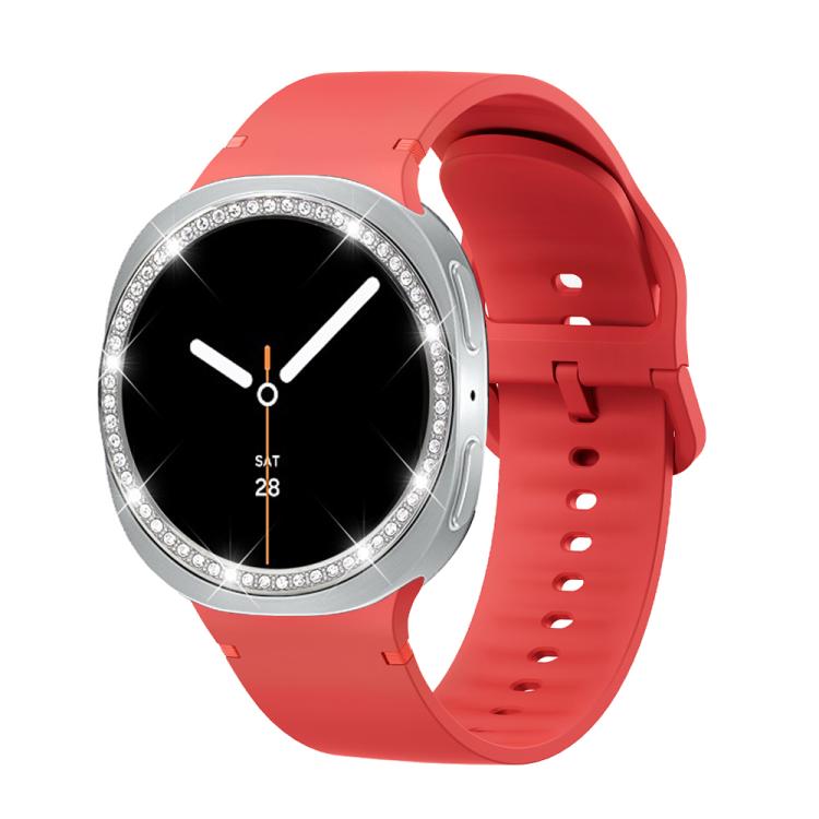 For Samsung Galaxy Watch8 40mm Diamond Bezel and Solid Color Stitched Silicone Watch Band
