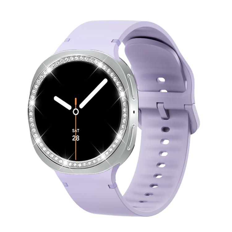 For Samsung Galaxy Watch8 40mm Diamond Bezel and Solid Color Stitched Silicone Watch Band