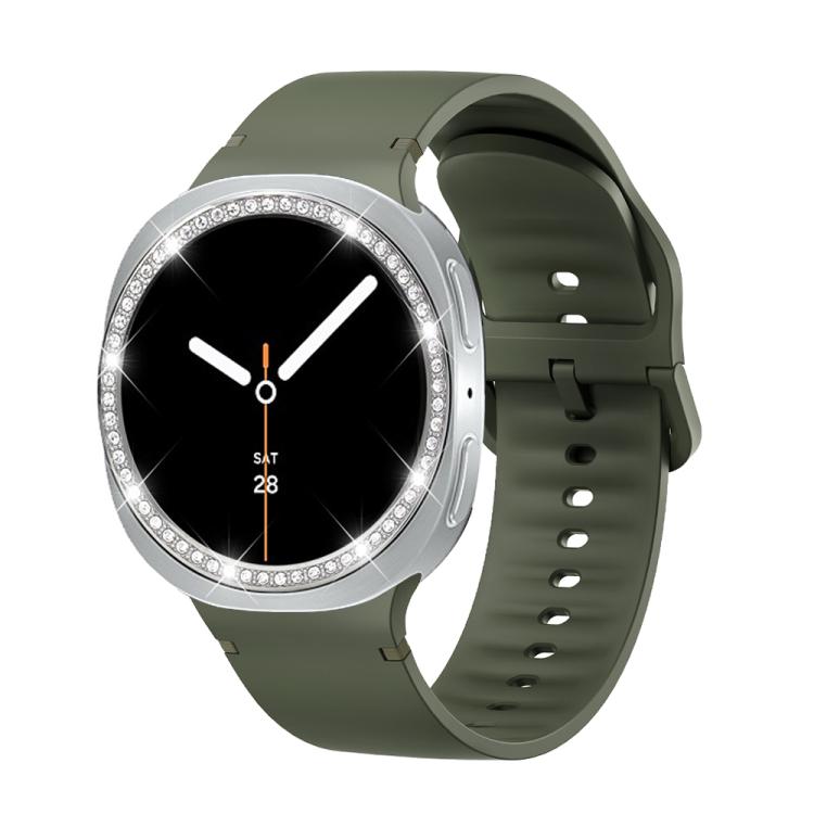 For Samsung Galaxy Watch8 40mm Diamond Bezel and Solid Color Stitched Silicone Watch Band