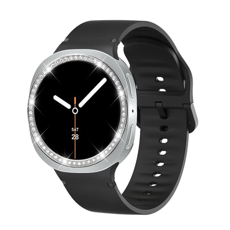For Samsung Galaxy Watch8 40mm Diamond Bezel and Solid Color Stitched Silicone Watch Band