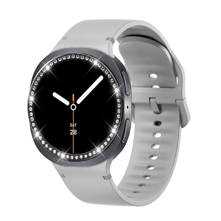 For Samsung Galaxy Watch8 40mm Diamond Bezel and Solid Color Stitched Silicone Watch Band