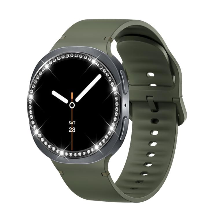 For Samsung Galaxy Watch8 40mm Diamond Bezel and Solid Color Stitched Silicone Watch Band