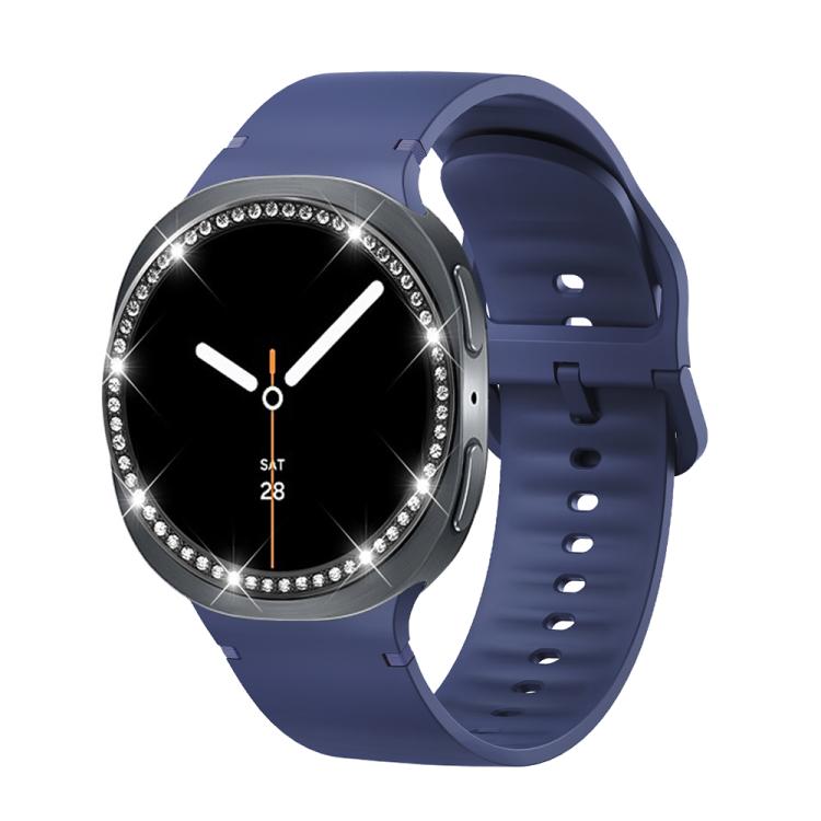 For Samsung Galaxy Watch8 40mm Diamond Bezel and Solid Color Stitched Silicone Watch Band