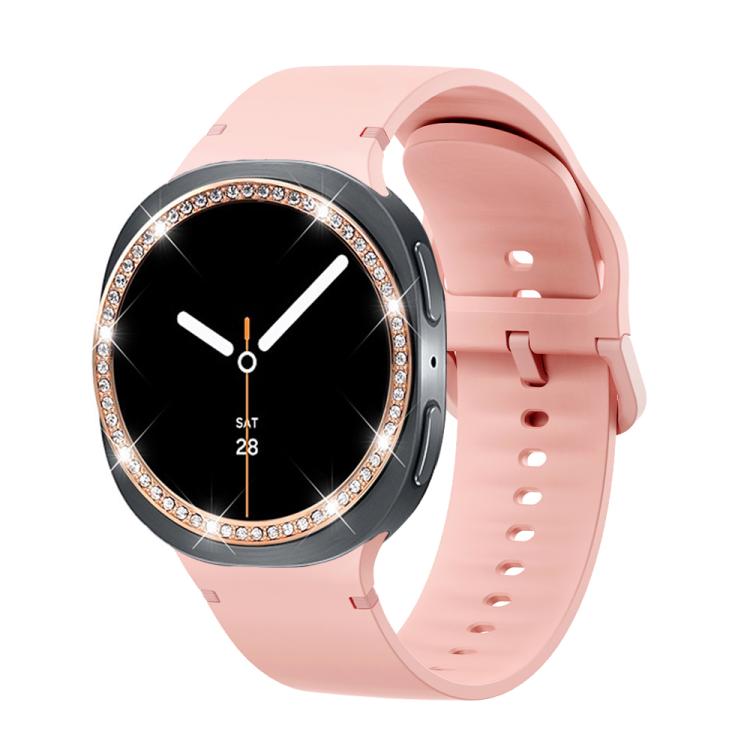For Samsung Galaxy Watch8 40mm Diamond Bezel and Solid Color Stitched Silicone Watch Band
