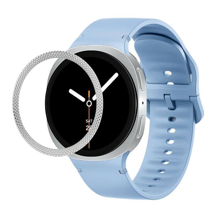 For Samsung Galaxy Watch8 44mm Rhombic Texture Bezel and Solid Color Stitched Silicone Watch Band