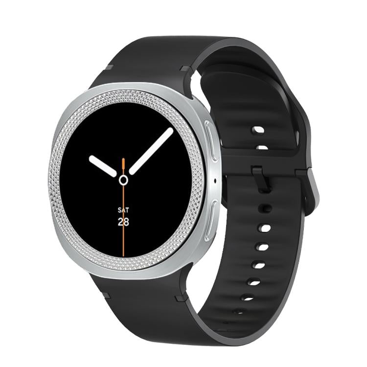 For Samsung Galaxy Watch8 44mm Rhombic Texture Bezel and Solid Color Stitched Silicone Watch Band