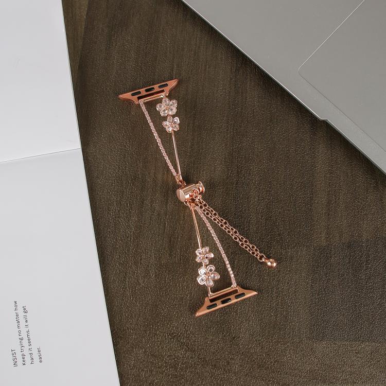 For Apple Watch 46mm / 49mm / 45mm / 44mm Copper-Inlaid Zircon 5-petal Flower Bracelet Watch Band