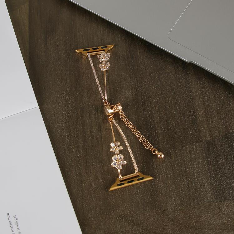 For Apple Watch 42mm / 41mm / 40mm / 38mm Copper-Inlaid Zircon 5-petal Flower Bracelet Watch Band