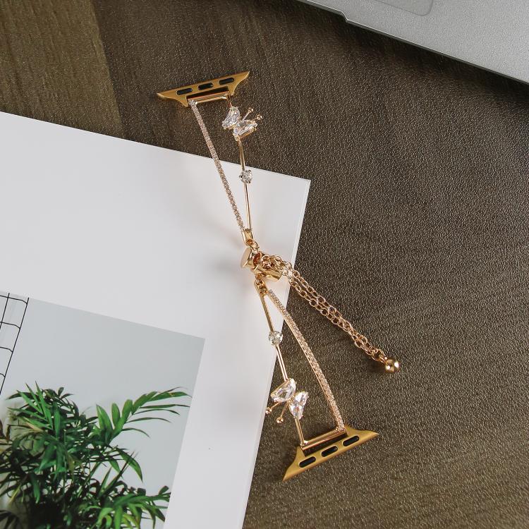 For Apple Watch 42mm / 41mm / 40mm / 38mm Copper-Inlaid Butterfly Zircon Bracelet Watch Band