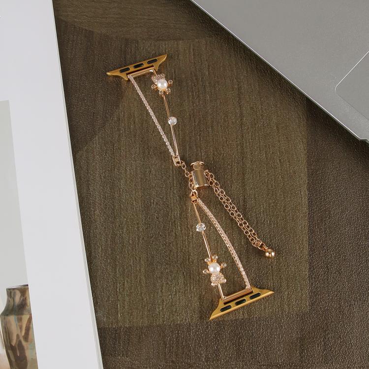 For Apple Watch 46mm / 49mm / 45mm / 44mm Copper-Inlaid Bear Zircon Bracelet Watch Band