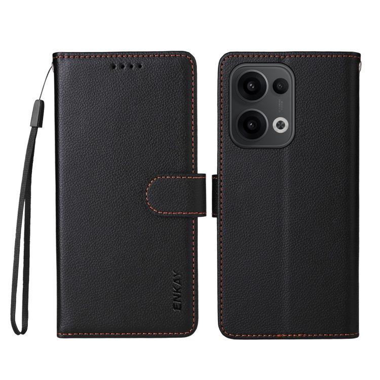 For OPPO Reno14 F / Reno14 / Reno13 Global ENKAY RFID Blocking Wallet Kickstand Litchi Texture Leather Phone Case