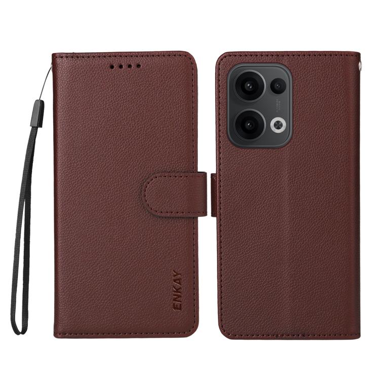 For OPPO Reno14 F / Reno14 / Reno13 Global ENKAY RFID Blocking Wallet Kickstand Litchi Texture Leather Phone Case