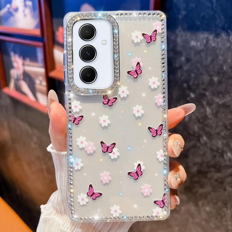 For Samsung Galaxy A55 5G Diamond Glitter Butterfly Pattern Shockproof Phone Case
