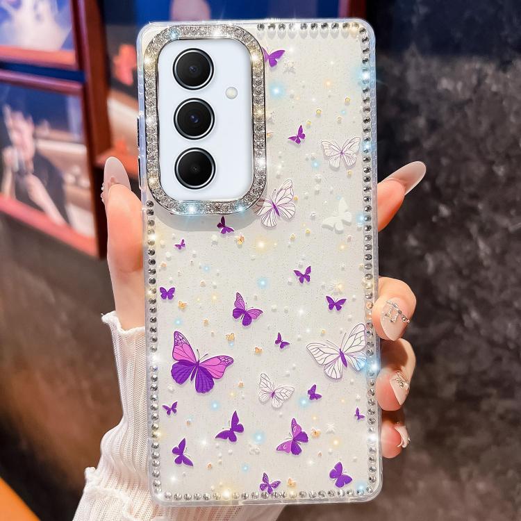For Samsung Galaxy A55 5G Diamond Glitter Butterfly Pattern Shockproof Phone Case