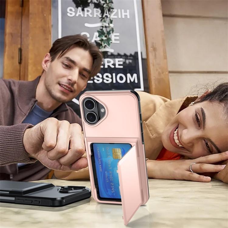 For iPhone 16 Plus Kalebol Flip Card Wallet Holder Shockproof Phone Case