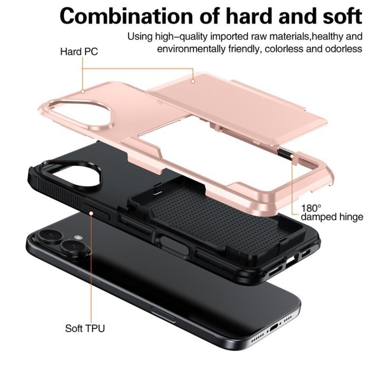 For iPhone 16 Plus Kalebol Flip Card Wallet Holder Shockproof Phone Case