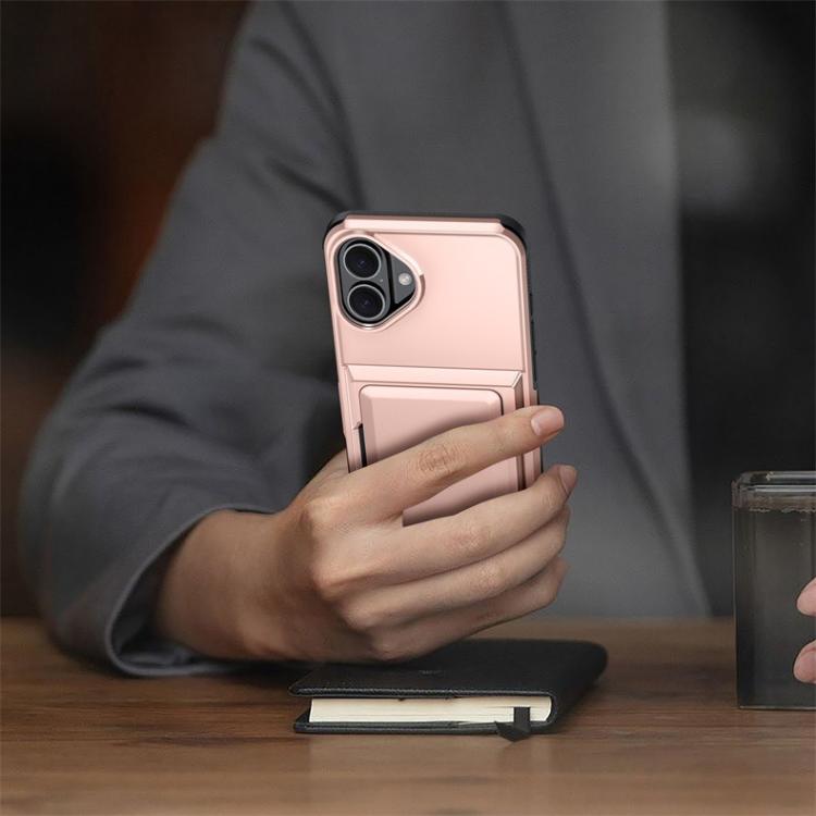 For iPhone 16 Kalebol Flip Card Wallet Holder Shockproof Phone Case