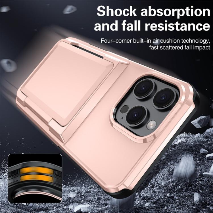 For iPhone 15 Pro Kalebol Flip Card Wallet Holder Shockproof Phone Case