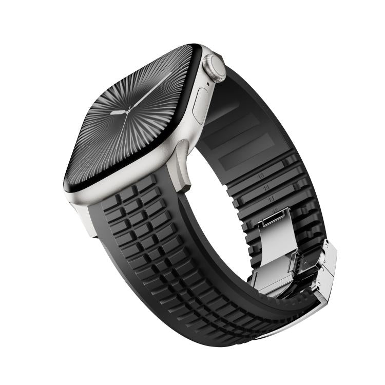 For Apple Watch 46mm / 49mm / 45mm / 44mm Knurled Texture Folding Buckle Silicone Watch Band