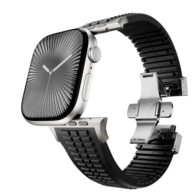 For Apple Watch 46mm / 49mm / 45mm / 44mm Knurled Texture Folding Buckle Silicone Watch Band