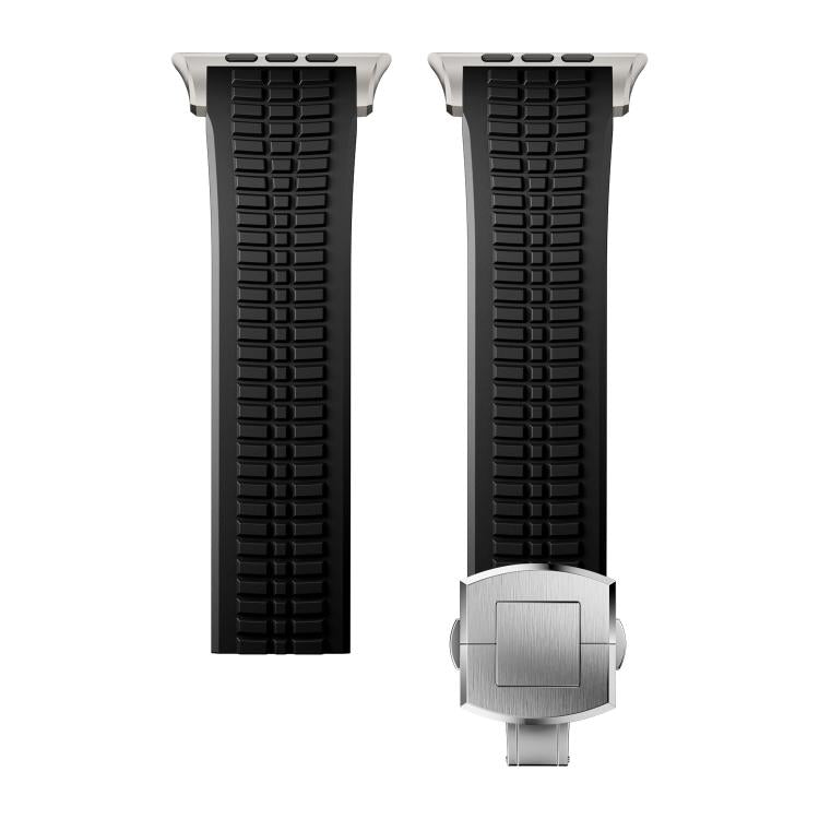 For Apple Watch 46mm / 49mm / 45mm / 44mm Knurled Texture Folding Buckle Silicone Watch Band