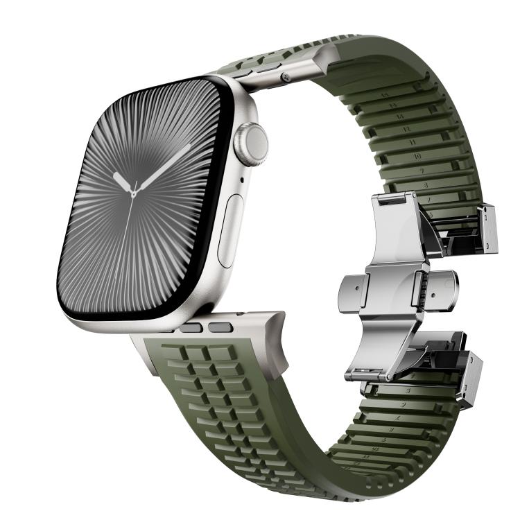 For Apple Watch 46mm / 49mm / 45mm / 44mm Knurled Texture Folding Buckle Silicone Watch Band