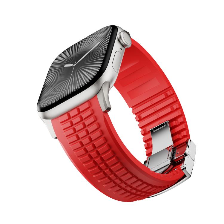 For Apple Watch 46mm / 49mm / 45mm / 44mm Knurled Texture Folding Buckle Silicone Watch Band